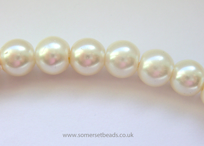 8mm Cream Glass Pearl Round Beads
