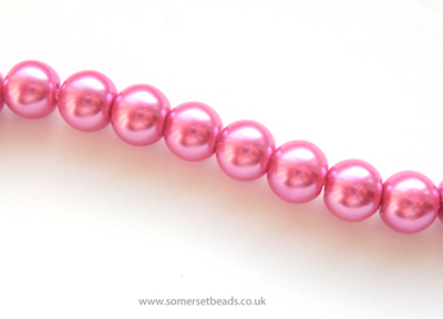 8mm Pink Glass Pearl Round Beads