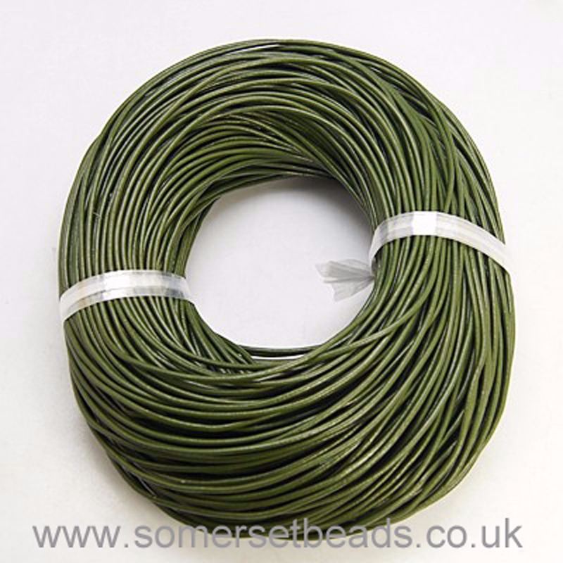 2mm Round Leather Cord - Olive
