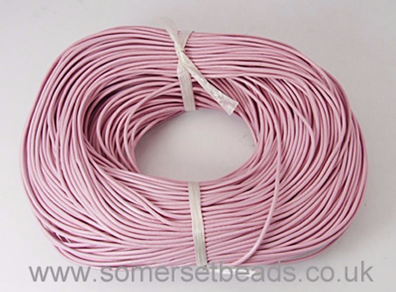 2mm Round Leather Cord - Pink