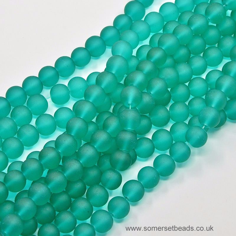 6mm Sea Green Frosted Glass Round Beads