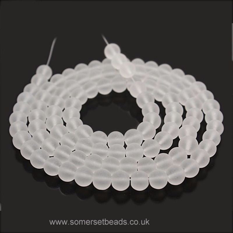 6mm Clear Frosted Glass Beads