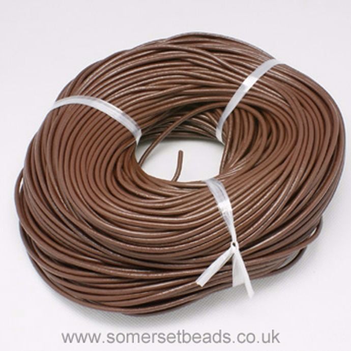 1mm Round Leather Cord - Saddle Brown