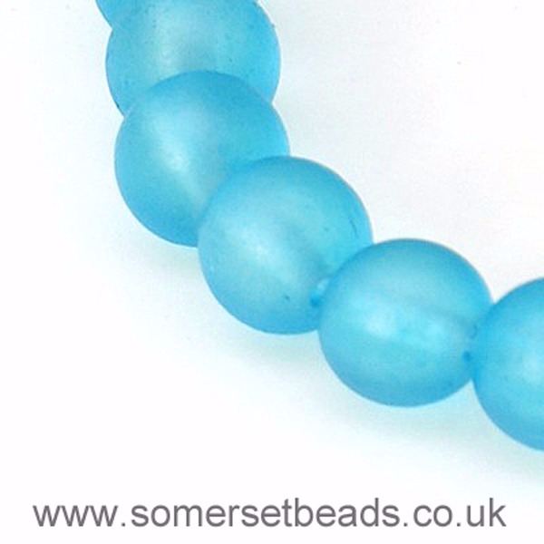 8mm Dark Sky Blue Frosted Glass Beads