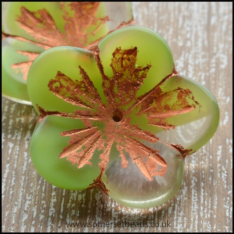Czech Picasso Flower Green Shine Capri 23mm Beads