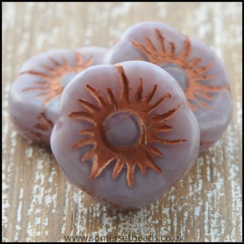 Czech Picasso Flower Purple Shine Capri 11mm Beads
