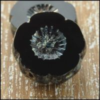 Czech Glass Table Cut Picasso Flower Beads - Black