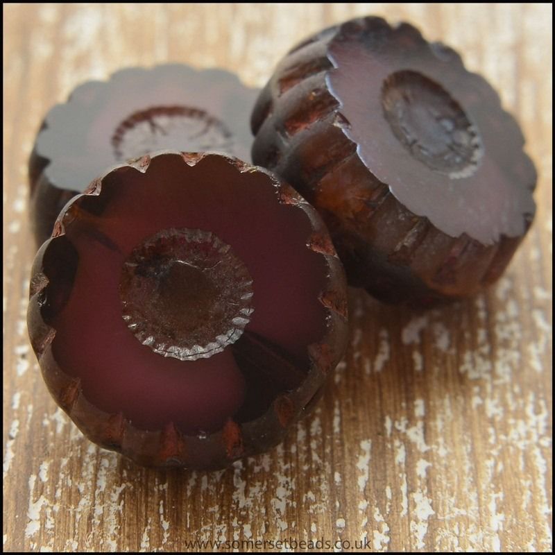 Czech Glass Table Cut 12mm Flower Beads Purple