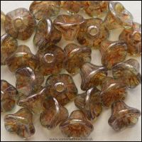 Czech Glass Flower Cup Beads  7mm- Antique Brown Luster