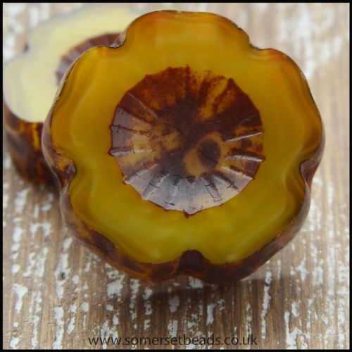 Czech Glass Table Cut Picasso Flower Beads - Yellow