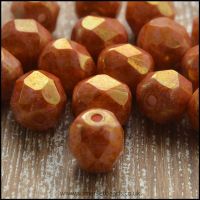 Czech Glass Faceted Fire Polished Beads 6mm Rose Pink Gold Lustre