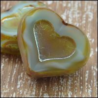 Czech Glass Picasso Heart Beads - Soft Aqua