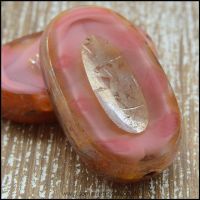 Czech Glass Table Cut Flat Oval Beads - Satin Pink