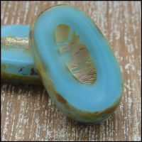 Czech Glass Table Cut Flat Oval Beads - Aqua