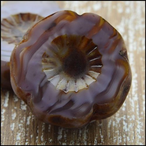 Czech Glass Table Cut Picasso Flower Beads - Opaque Purple Ripple