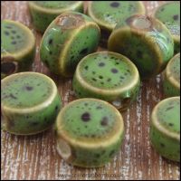 9mm Green Fancy Glazed Ceramic Disc Beads