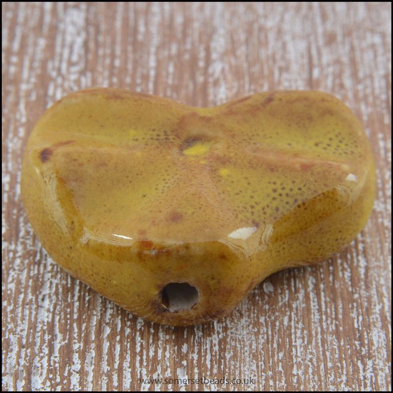 30mm Glazed Mustard Ceramic Fluted Heart Focal Bead