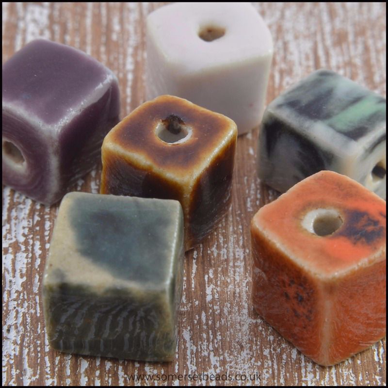 Antique Glazed Ceramic  Cube Beads