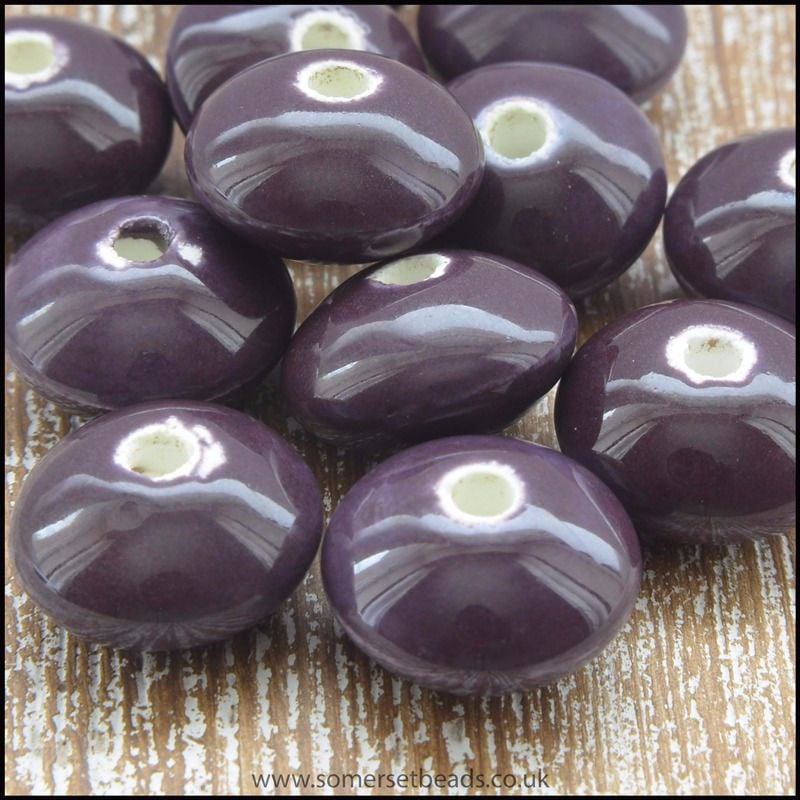  Glazed Ceramic Abacus Beads 12mm - Deep Purple. Pack of 10