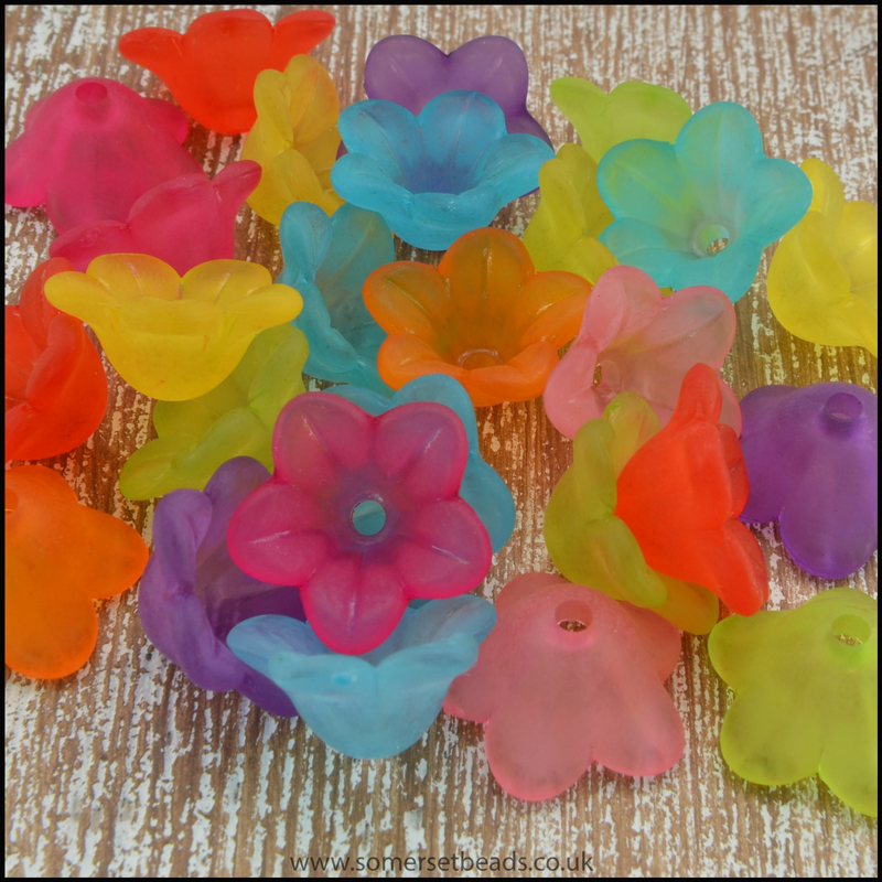 Lucite Frosted Mixed Colour 18mm Flower Shaped Beads