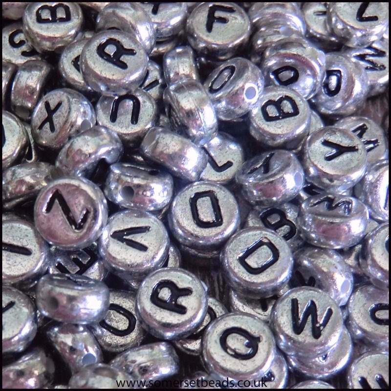 Silver Flat Round Letter Beads