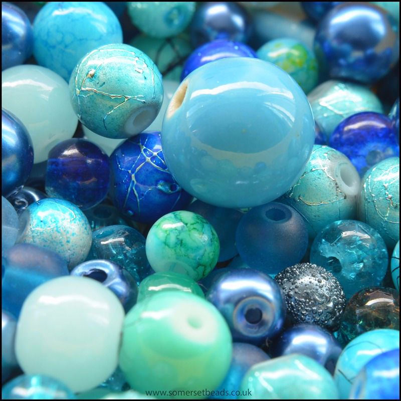 Glass Beads Mix 100g Blue 