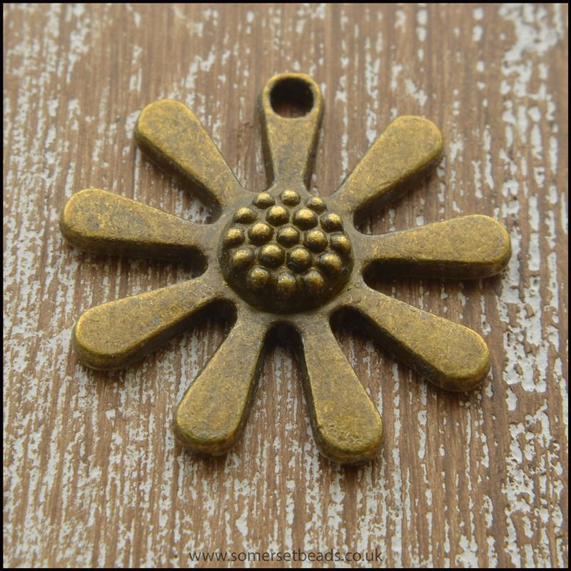 Bronze Tone Large Flower Charm