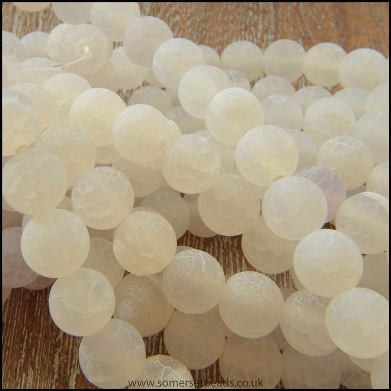 White Frosted Agate 8mm Plain Round Beads