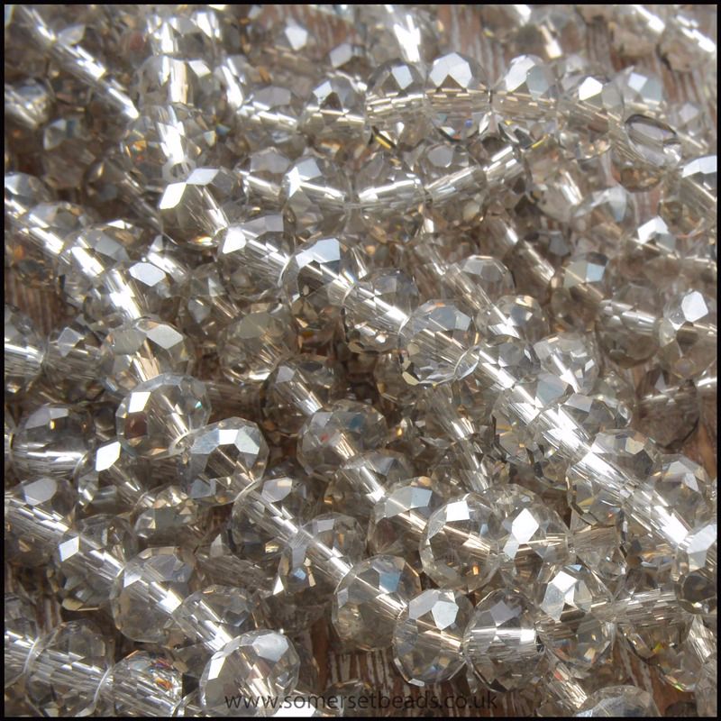  Electroplated Clear Faceted Glass Crystal Rondelle Beads 8mm x 6mm