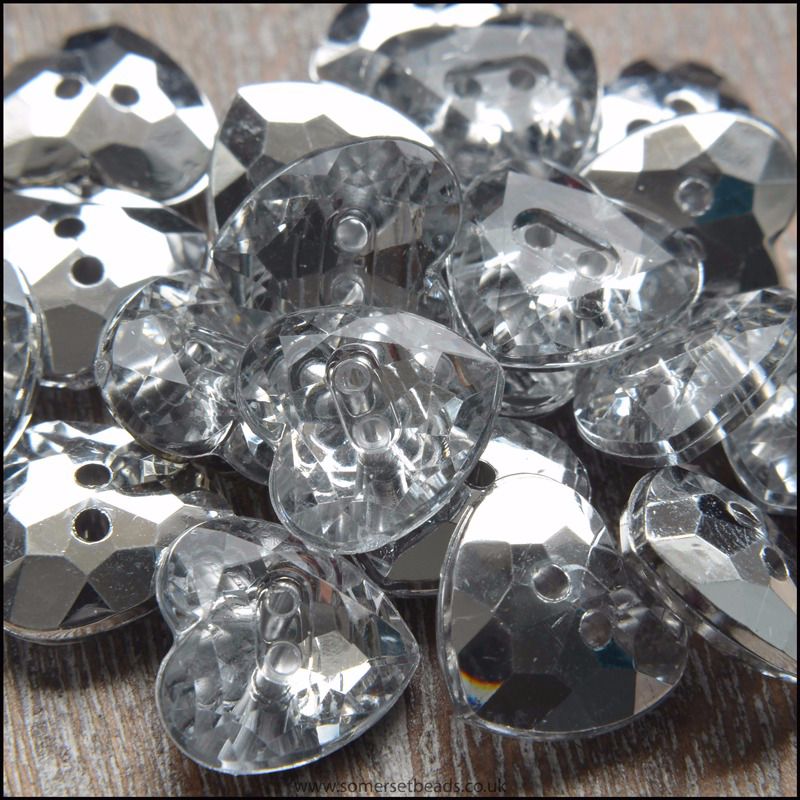 12mm Acrylic Heart Shaped Buttons With Silver Plated Back