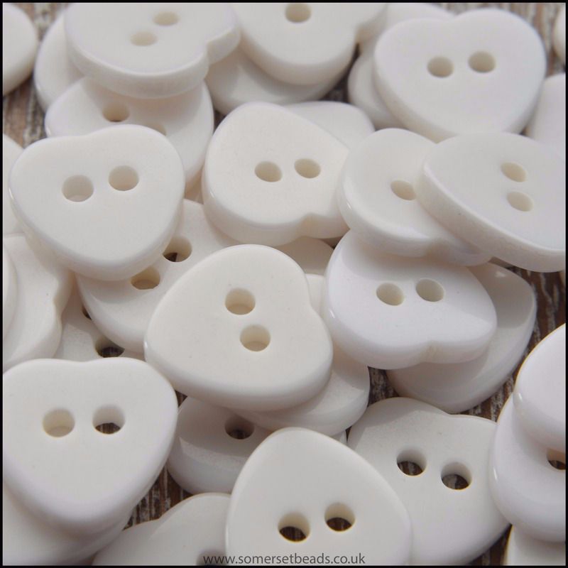 11mm White Resin Flat Heart Shaped Buttons With 2 Holes