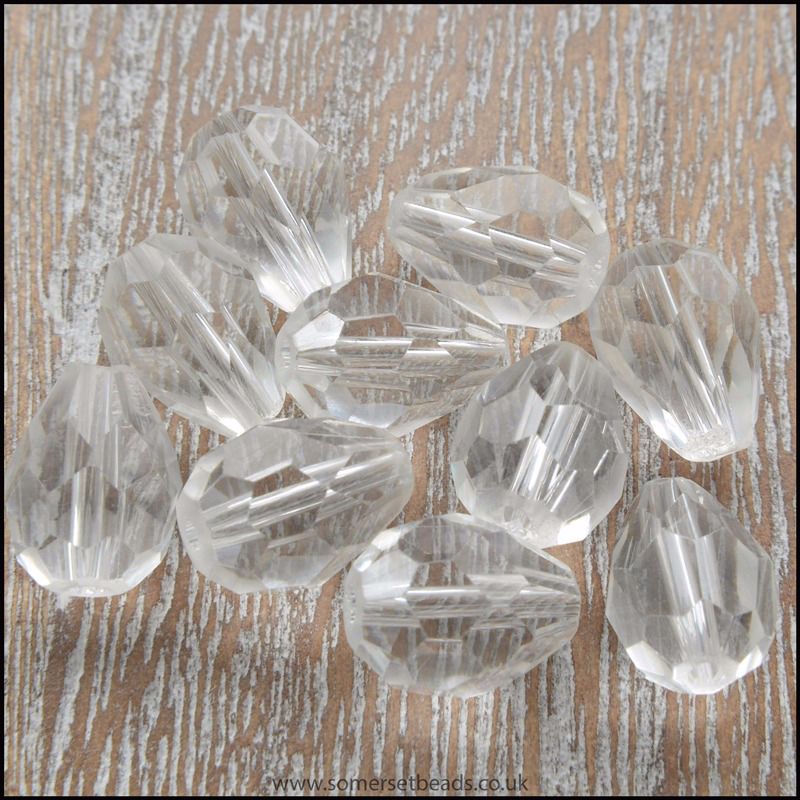 10mm Clear Crystal Glass Faceted Teardrop Beads