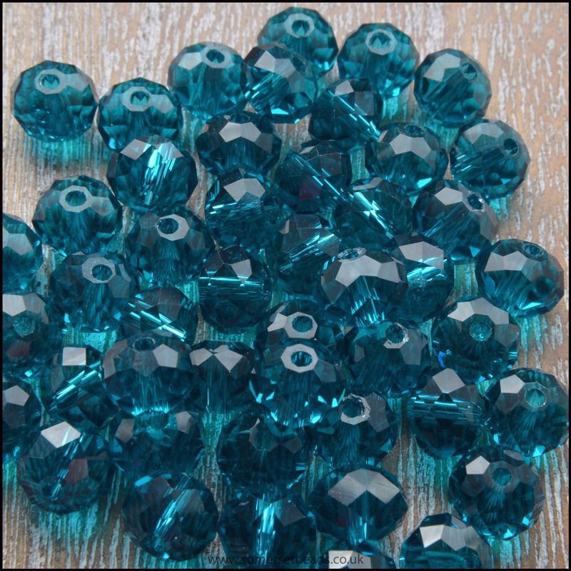 Teal Glass Crystal Rondelles 8mm x 6mm