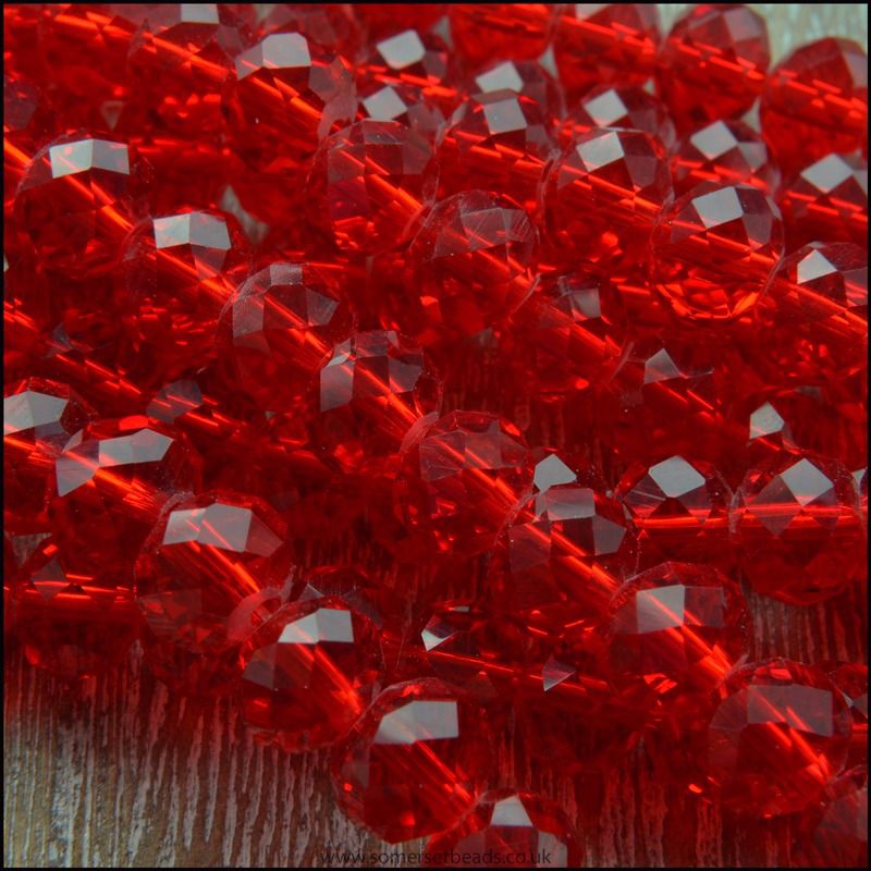 Red Faceted Glass Crystal Rondelle Beads 8mm x 6mm