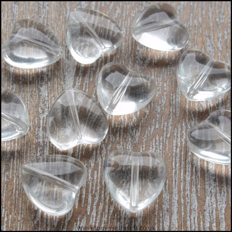10mm Clear Glass Heart Beads