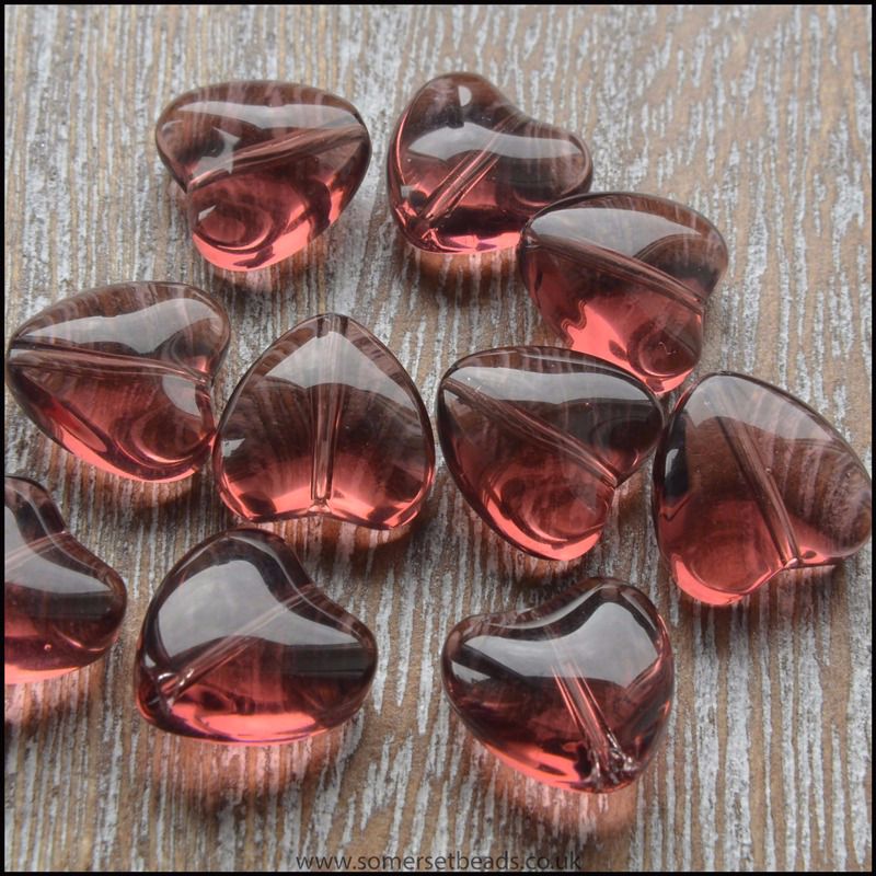 10mm Purple Glass Hearts