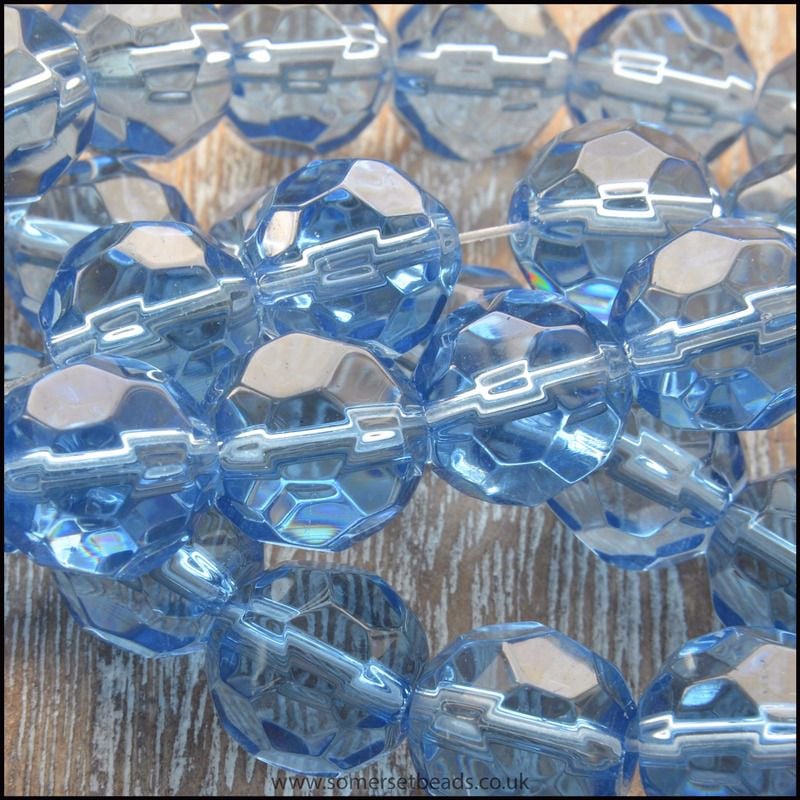 10mm Cornflower Blue Faceted Round Glass Beads