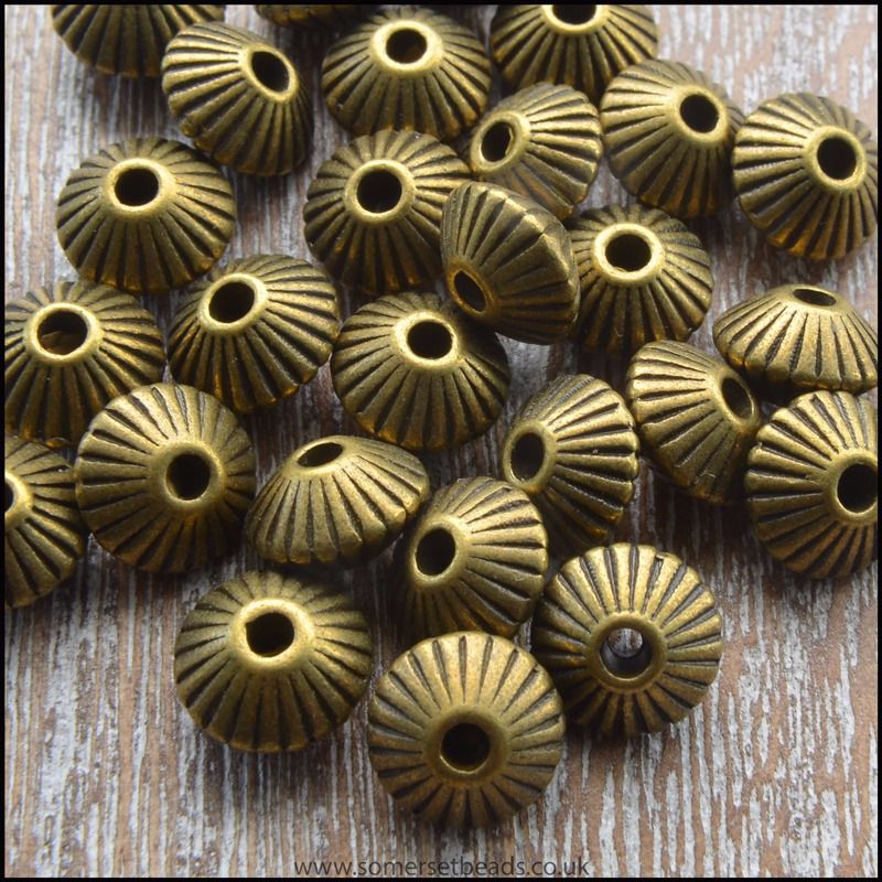 8mm Bronze Fluted Saucer Spacer Beads