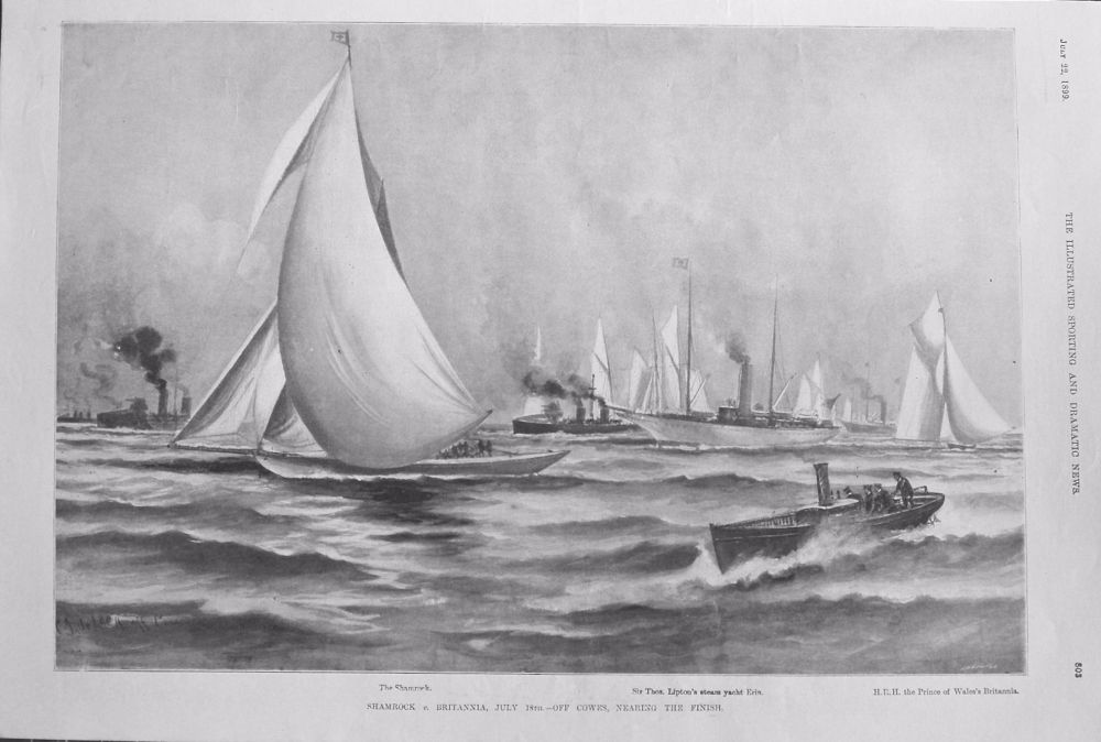 Shamrock v. Britannia, July 18th. - Off Cowes, Nearing the Finish. 1899