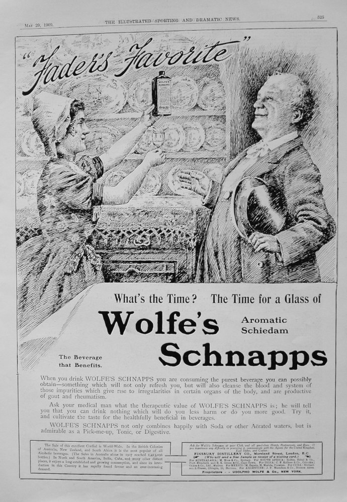 Wolfe's Schnapps. 1909