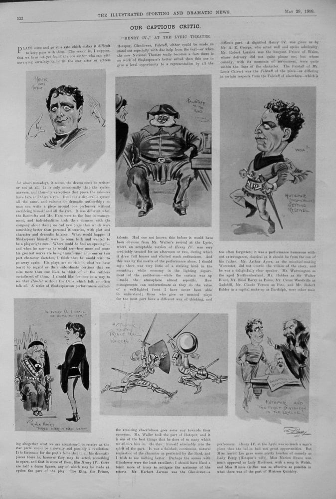 Our Captious Critic,  May 29th 1909.  :  "Henry IV.," at the Lyric Theatre.