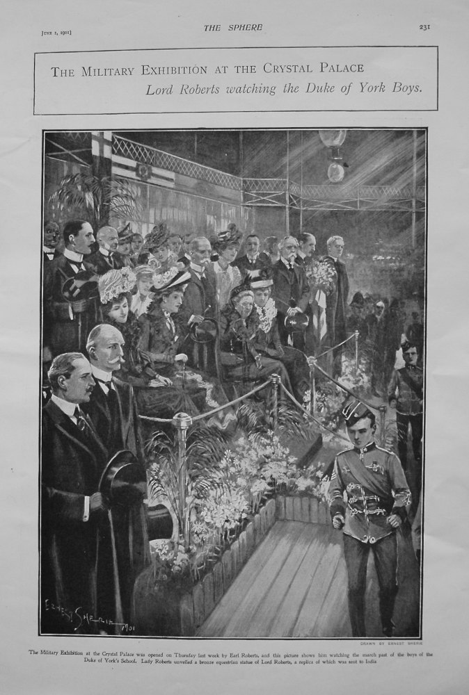 Military Exhibition at the Crystal Palace : Lord Roberts watching the Duke of York Boys.