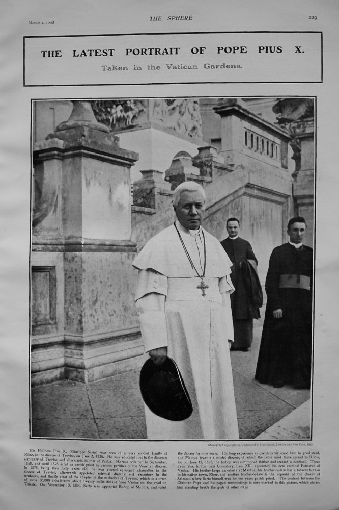 Latest Portrait of Pope Pius X. 1905