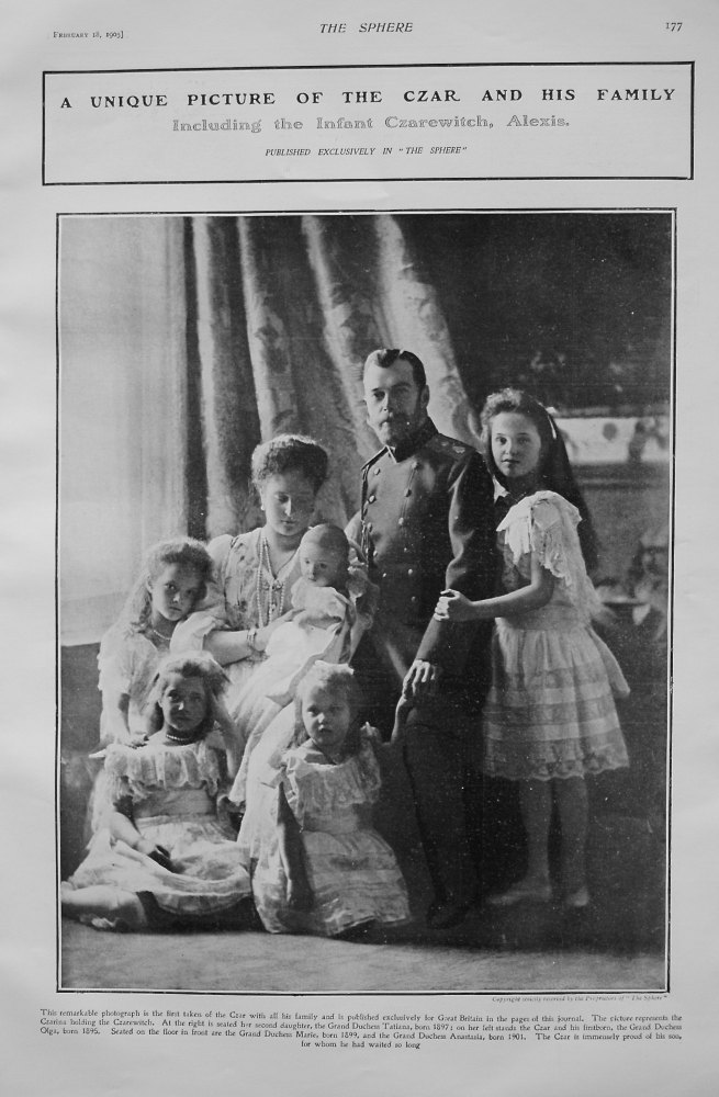 A Unique Picture of the Czar and His Family including the Infant Czarevitch, Alexis. 1905