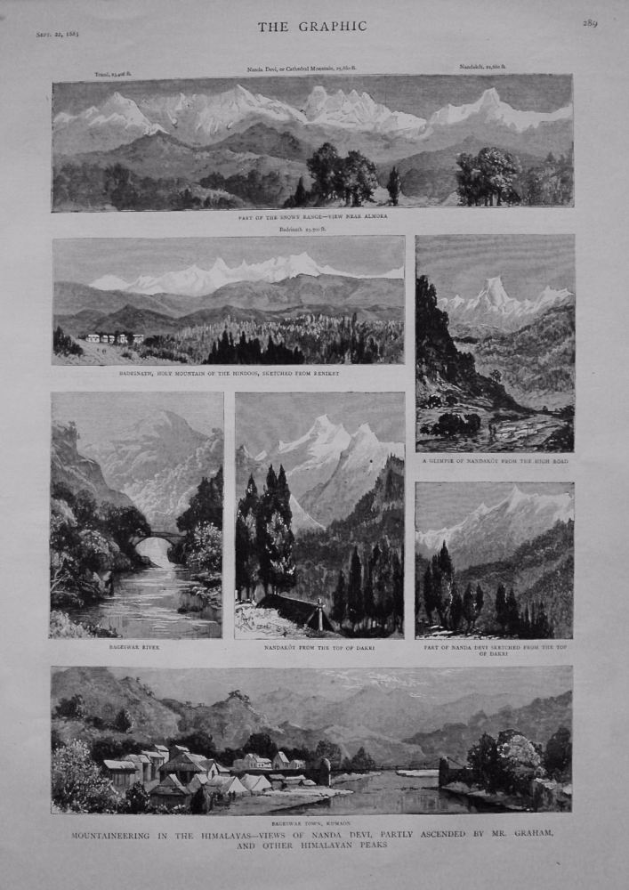 Mountaineering in the Himalayas - Views of Nanda Devi, Partly Ascended by Mr. Graham, and other Himalayan Peaks. 1883.