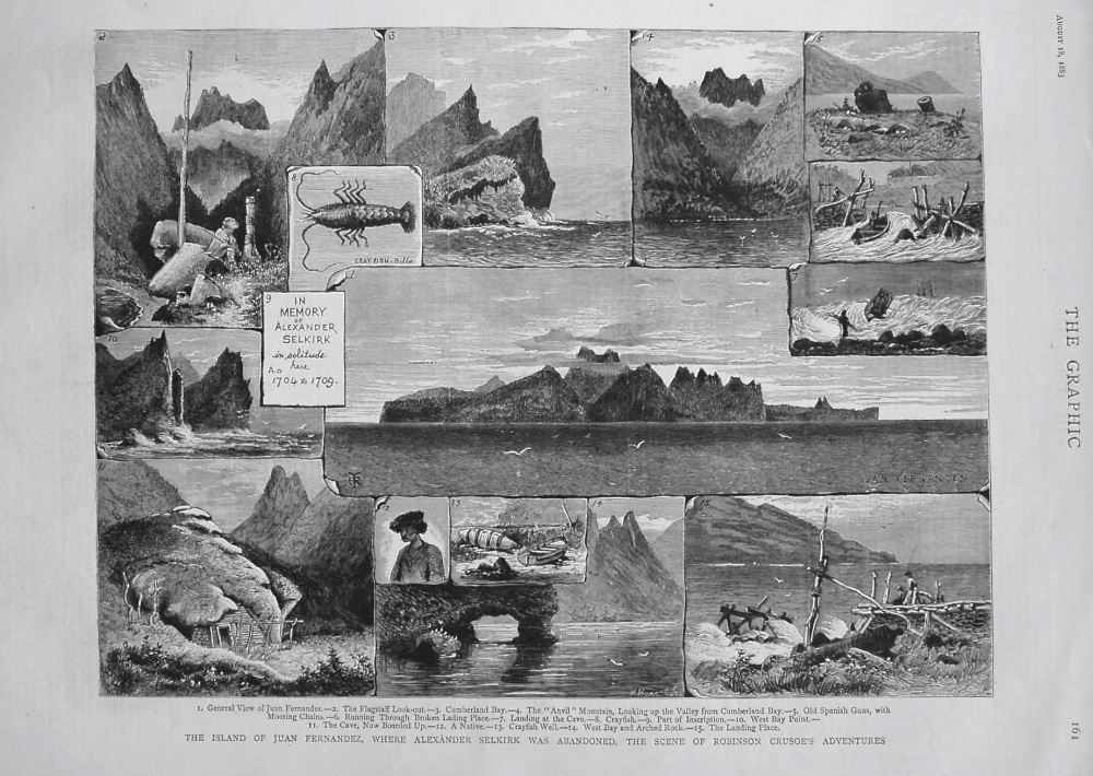 Island of Juan Fernandez, where Alexander Selkirk was Abandoned, The Scene of Robinson Crusoe's Adventures. 1883.