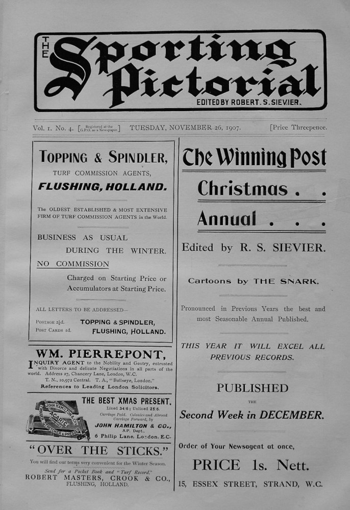 Sporting Pictorial. No. 4. November 26th 1907. 