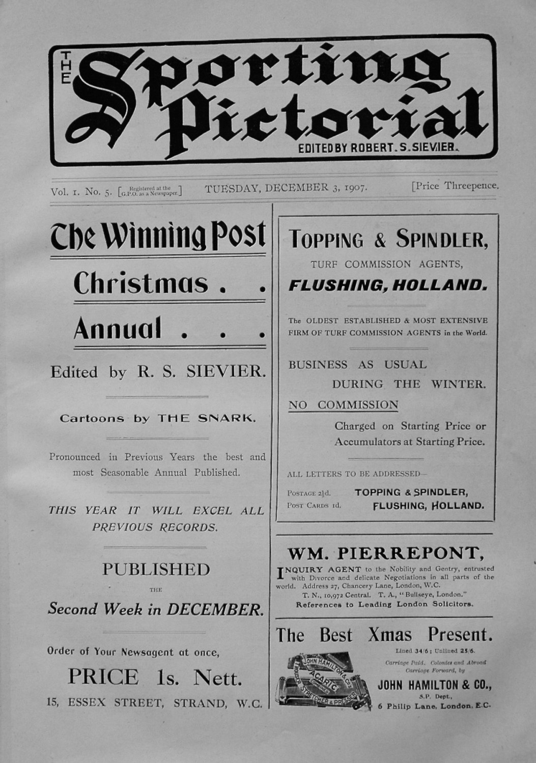 Sporting Pictorial. No. 5. December 3rd 1907.