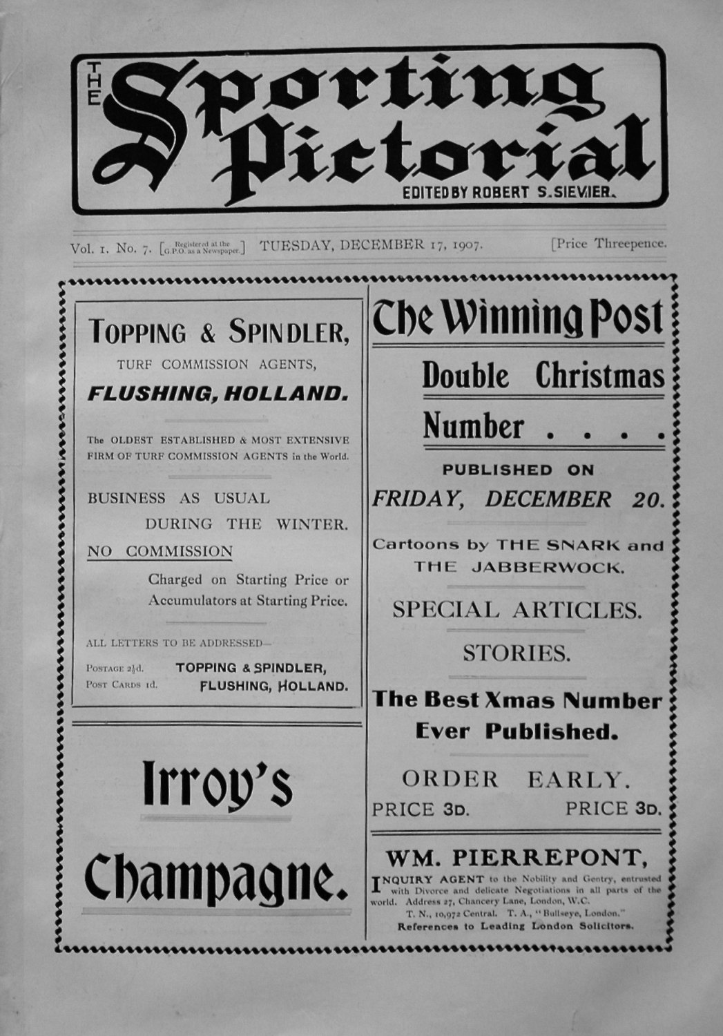 Sporting Pictorial. No. 7. December 17th 1907. 