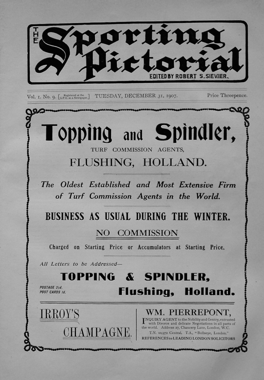 Sporting Pictorial. No. 9. December 31st 1907.